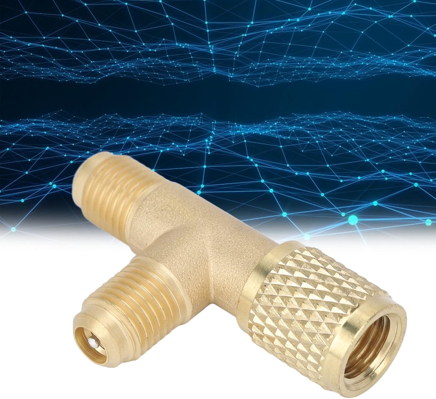Quick Coupler Tee Adapter with Valve Brass /4In SAE Sturdy Structure for R22 R12 R134 - High Compatibility for HVAC Applications