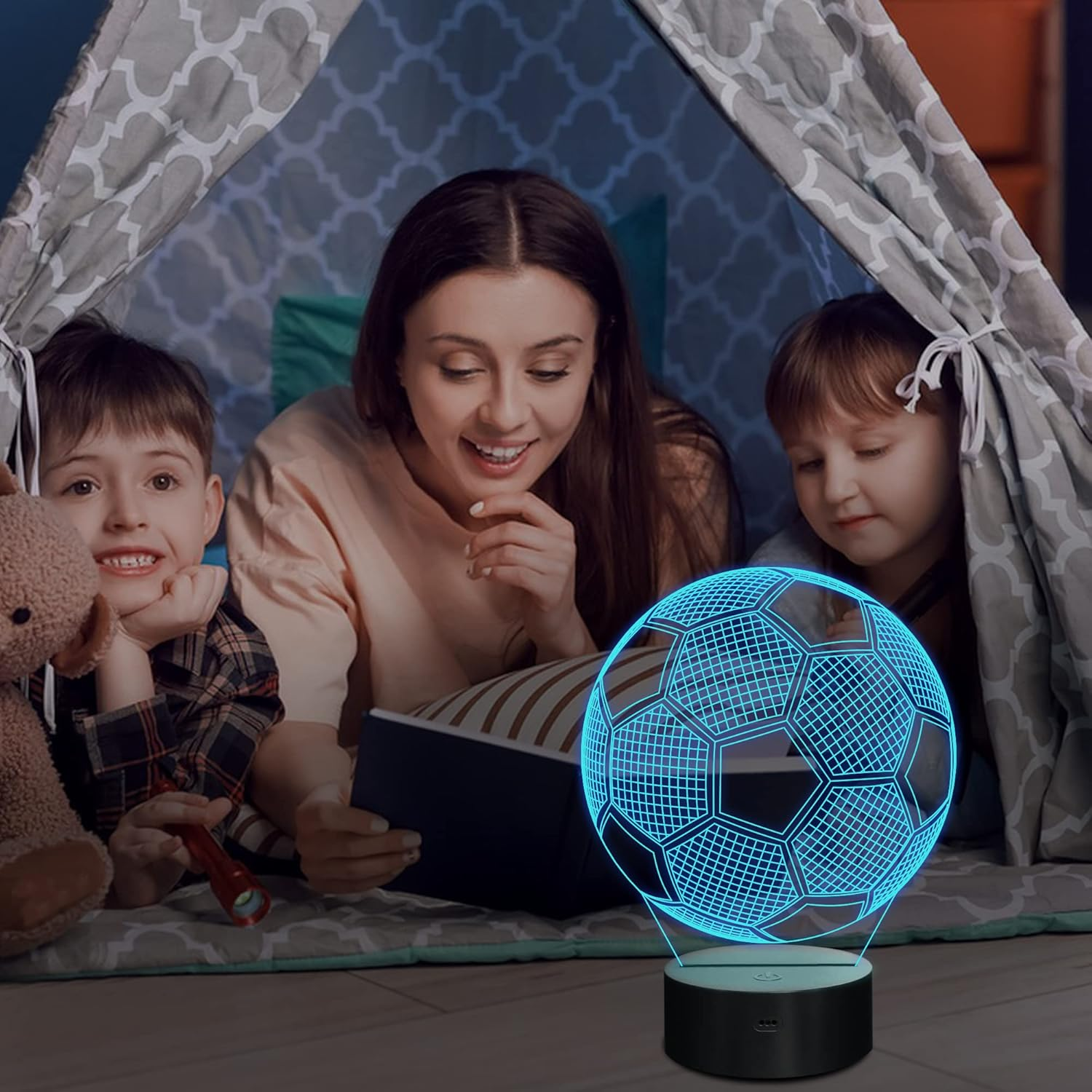 Lampeez Soccer Night Lights for Kids, 3D Illusion Football Lights 16 LED Remote Color Changing Touch Table Desk Lamps Decor, Birthday Xmas Gifts Sports Theme Fans