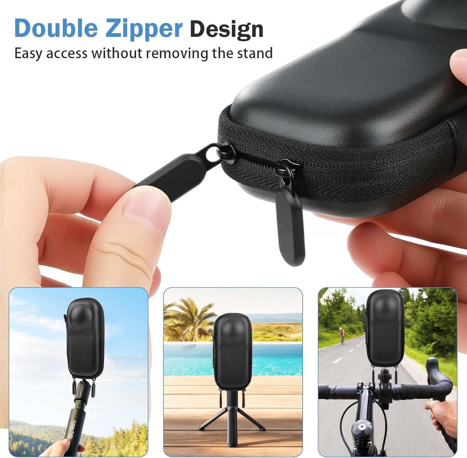 Glasflength Case for Insta360 X4 Camera, PU Hard Shell Carry Bag, Small Travel Bag, Water-Repellent, Portable Storage Bag, Lens Protective Case with Wrist Strap, Carabiner (Black), Black, Modern image number 2