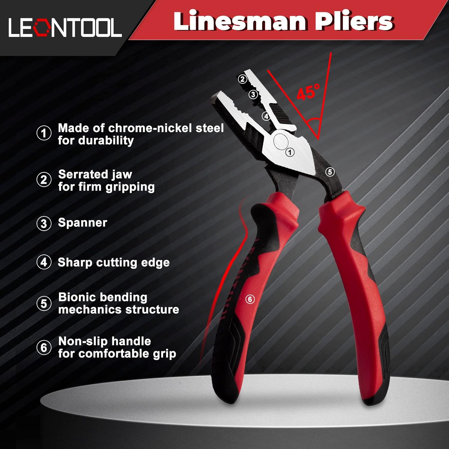 LEONTOOL High Leverage Pliers Set - Angled Head 8 Inch Needle Nose & 7 Inch Diagonal Cutting & Combination Pliers - Professional Hand Tool Saving 35 Percent Labour image number 1