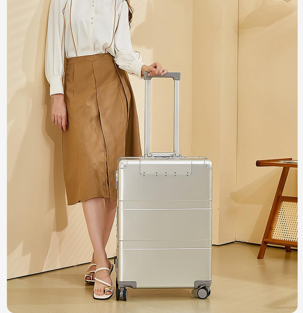 All Aluminum Magnesium Hardside Carry on Luggage with Wheels, Zipperless Hardshell Checked Luggage with Lock, Airline Approved Suitcase Metal Rolling Luggage for Travel, Business (Silver, 20 Inch) image number 5