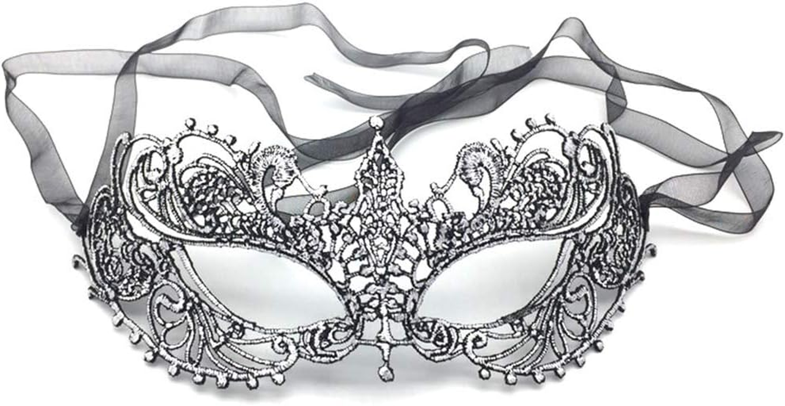 Imapo Masquerade Masks for Women, Girl'S Sexy Lace Venetian Style Eye Mask for Opera Halloween Dancing Evening Party Costume Ball - Vintage Silver image number 1