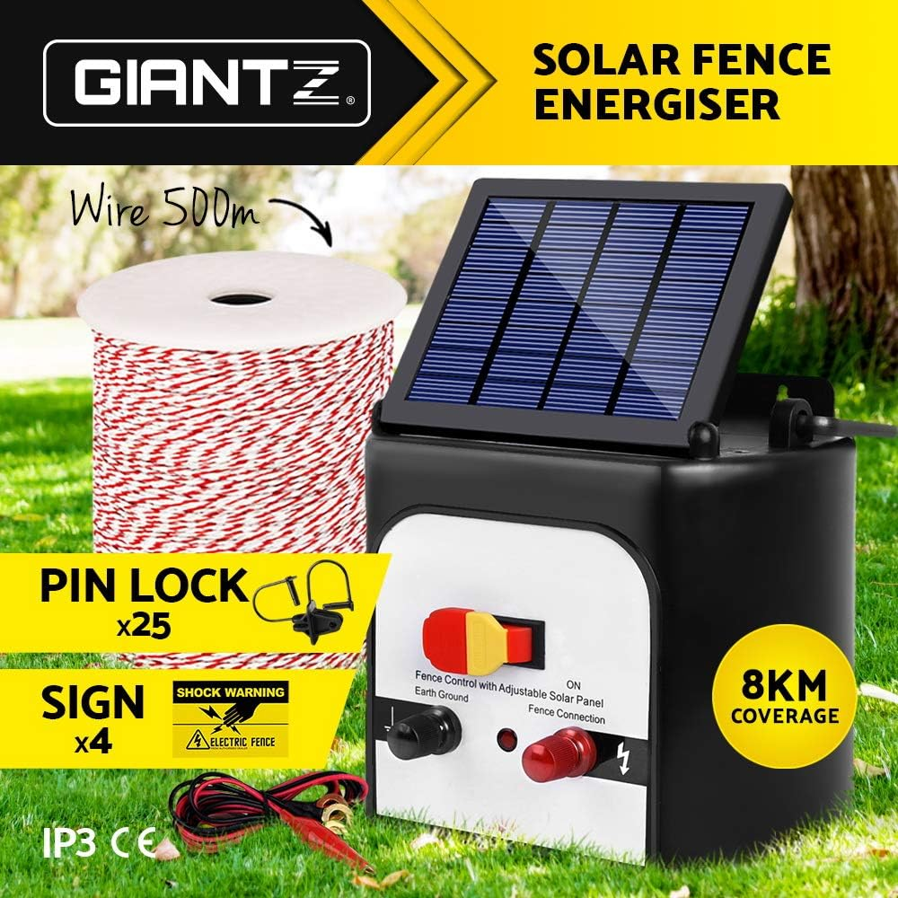 GIANTZ Fence Energiser 8Km Solar Powered Electric 500M Poly Wire Insulator Farm image number 1