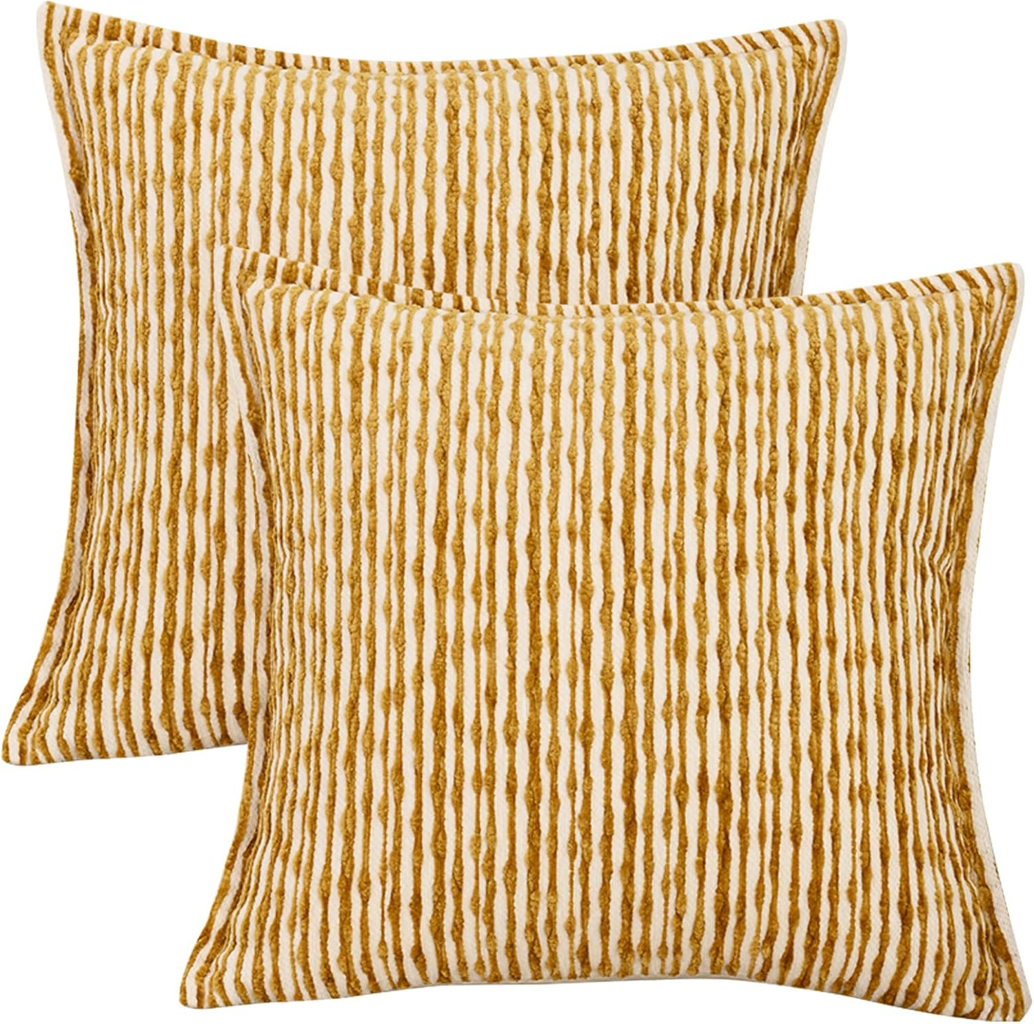 Chenille Jacquard Pillow Cover 45X45Cm Set of 2- Soft Textured Decorative Cushion Case Boho Striped Pillowcase for Sofa Bed Living Room, Beige image number 4