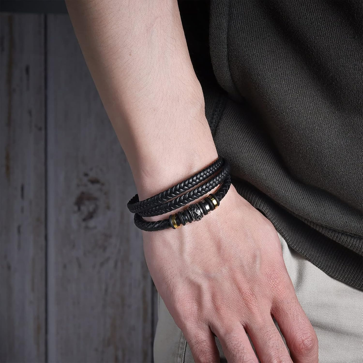 YSSHIN Grandson/Son/ Brother Bracelet, Grandson Gifts from Grandma, Brother Gifts from Sister Braided Leather Bracelet Gifts for Boys Men image number 5