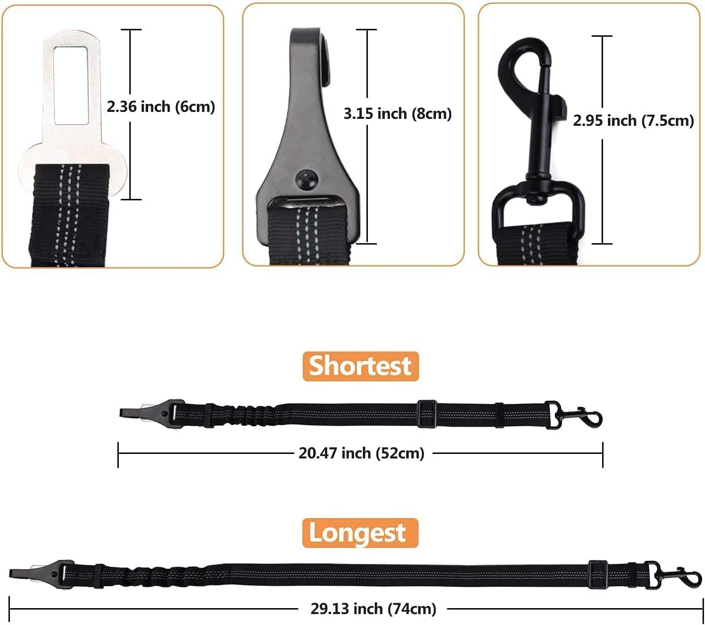 Kelivi 2-In-1 Dog Car Seat Belt 2 Packs Adjustable Dog Seat Belts for Car, Hook Latch Bar & Seatbelt Buckle Pet Dog Car Harness Belt for Vehicle Trip (Black) image number 2