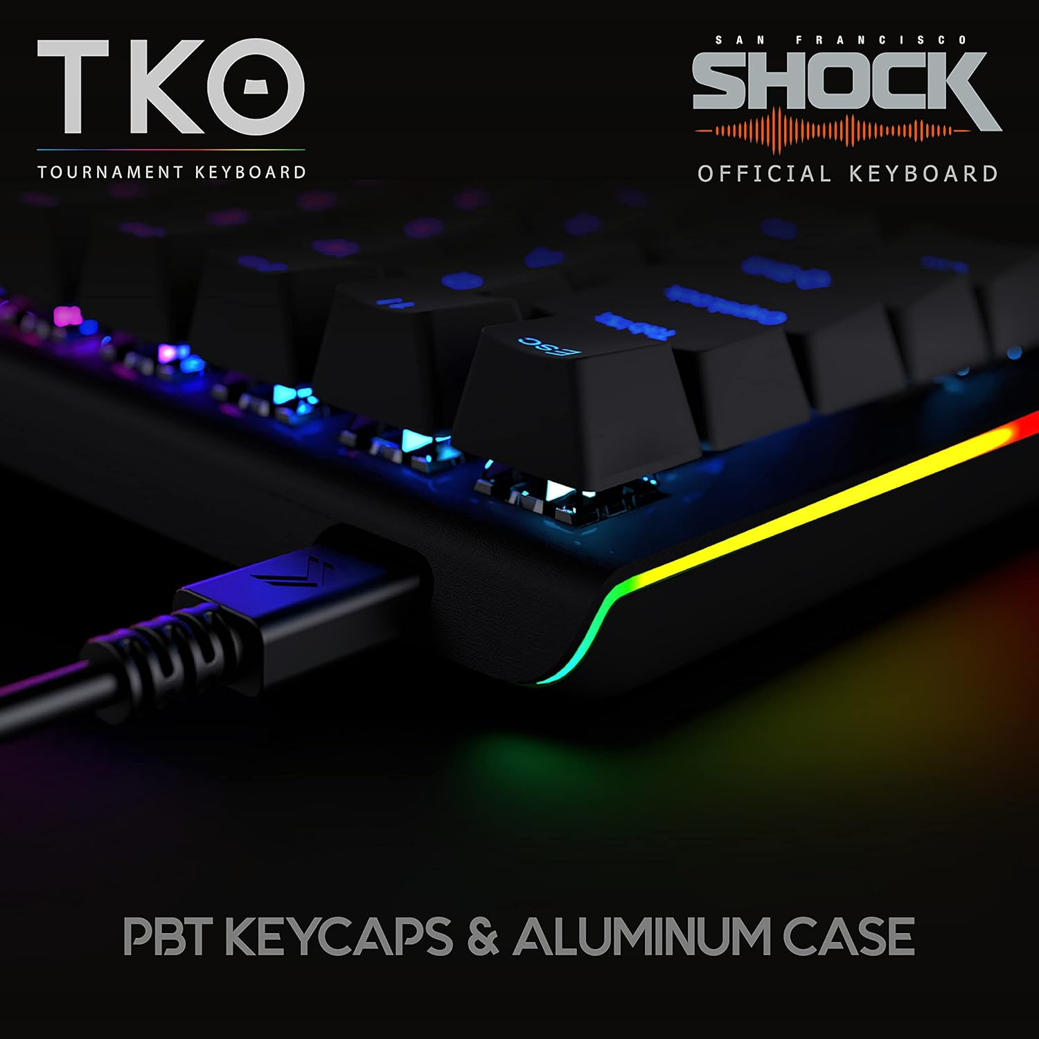 KINESIS Gaming TKO Mechanical Keyboard | Tactile Brown Switches | 60% Layout | Split Spacebar | Hotswap | PBT Keycaps | Aluminum Body | SF Shock Limited Edition Travel Case image number 4