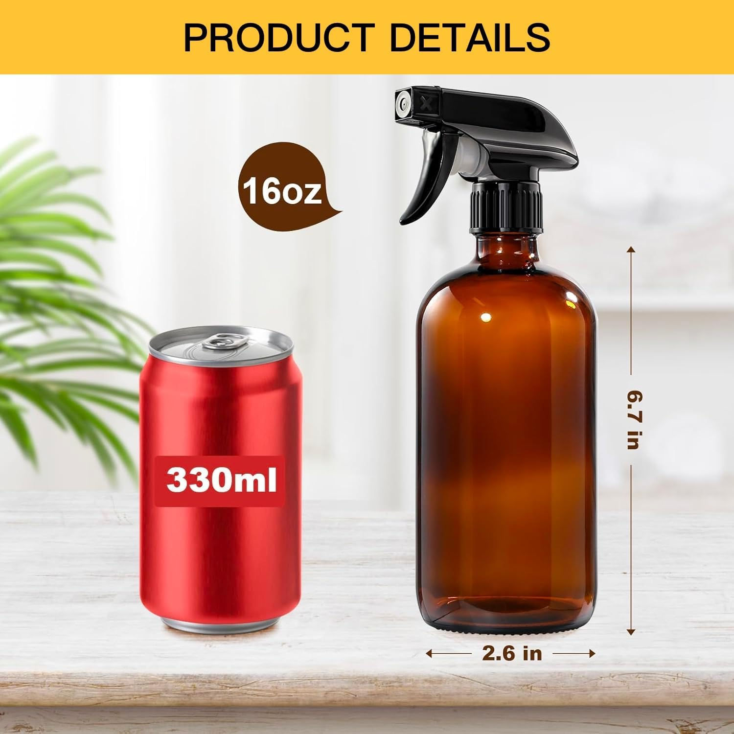 3 Pack Brown Glass Spray Bottles,Reusable Empty Cleaning Bottles for Plants, 3 Silicone Sleeves, 3Pcs Adjustable Nozzles (3) image number 6