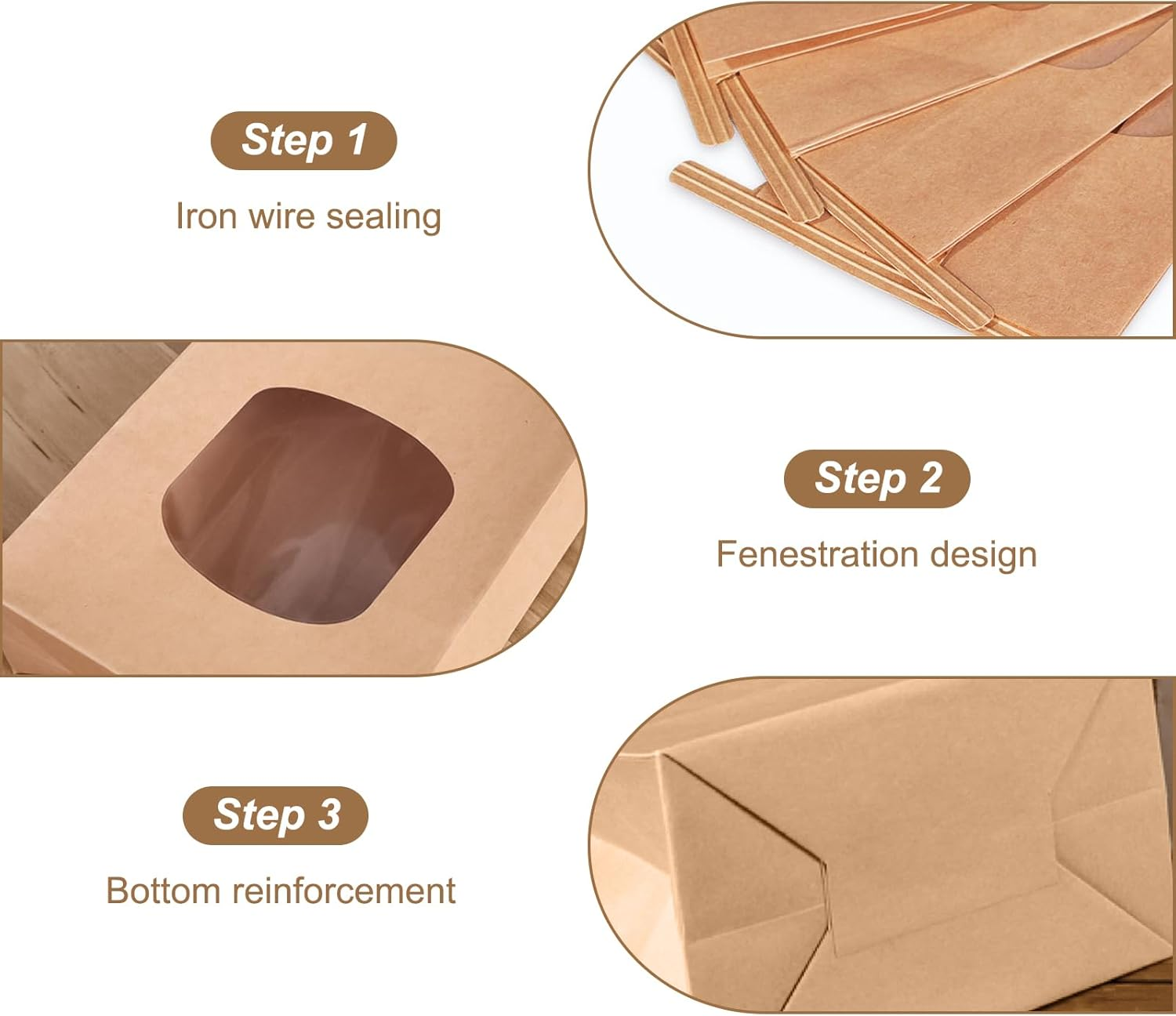 25 Pcs Kraft Paper Bakery Bags, 6.7X3.5X2.4In Food Storage Pouches with Transparent Window, Oil Proof, for Bread Loaf, Candies, Biscuits, Coffee Beans, Suitable for Parties Wedding image number 5