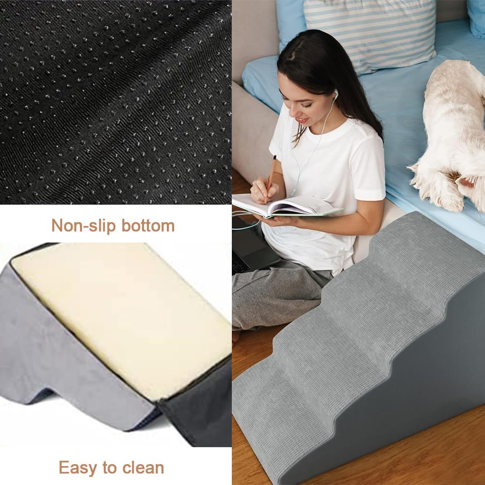 Sturdy Dog Stairs and Ramp for Beds or Couches Pet Stairs High Density Expand Foam, Pet Ramp with Washable Cover