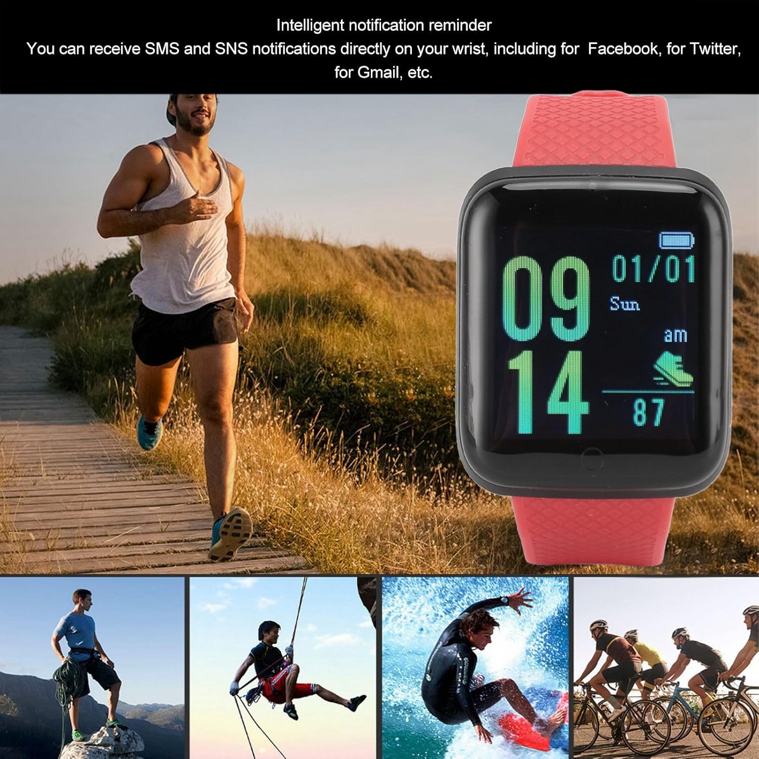 Smart Watches for Women, Fitness Tracker Smart Watch with Sleep Monitoring, Step Tracker, Calories Burning, Message Reminder, Activity Tracker for Men Women (Red)