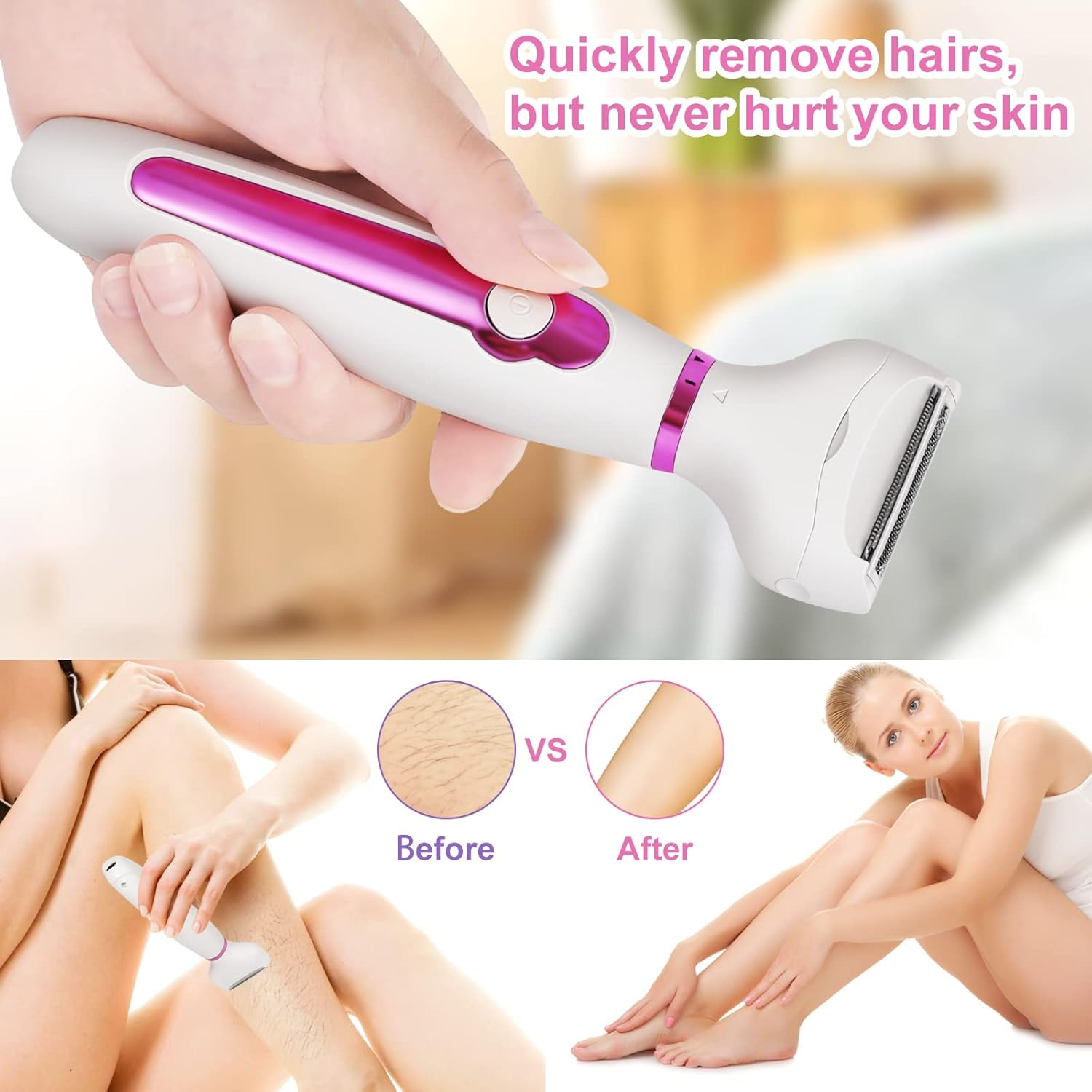 Bikini Trimmer for Women, Pubic Hair, 5-In-1 Electric Women'S Razor Trimmer for Bikini Area, Armpit, Armpit, Armpit, Body, Facial Hair and Eyebrows, Eletctric Razor, Rechargeable Waterproof
