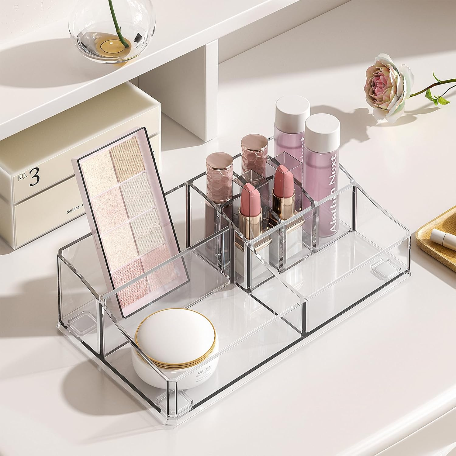 Delamu 3-Tier Clear Makeup Organizer with Drawer, Acrylic Cosmetic Display Case for Makeup Vanity Bathroom Counter Organizers and Storage, Stackable Vanity Organizer for Brushes Lipsticks Skincare image number 1