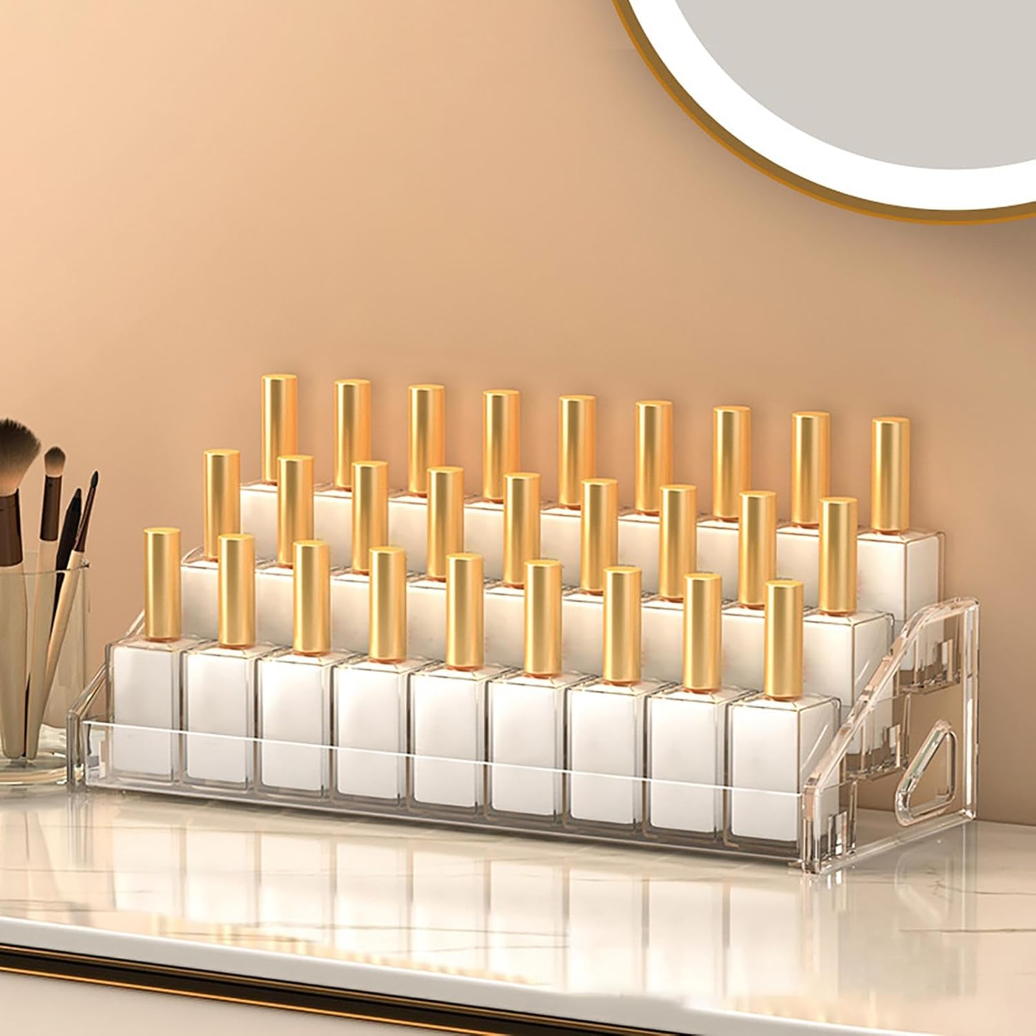 Furtryvl Acrylic Risers Display Stands | Clear Nail Polish Organizer, Trapezoidal Tiered Cosmetics Riser Stand for Perfume Lipsticks