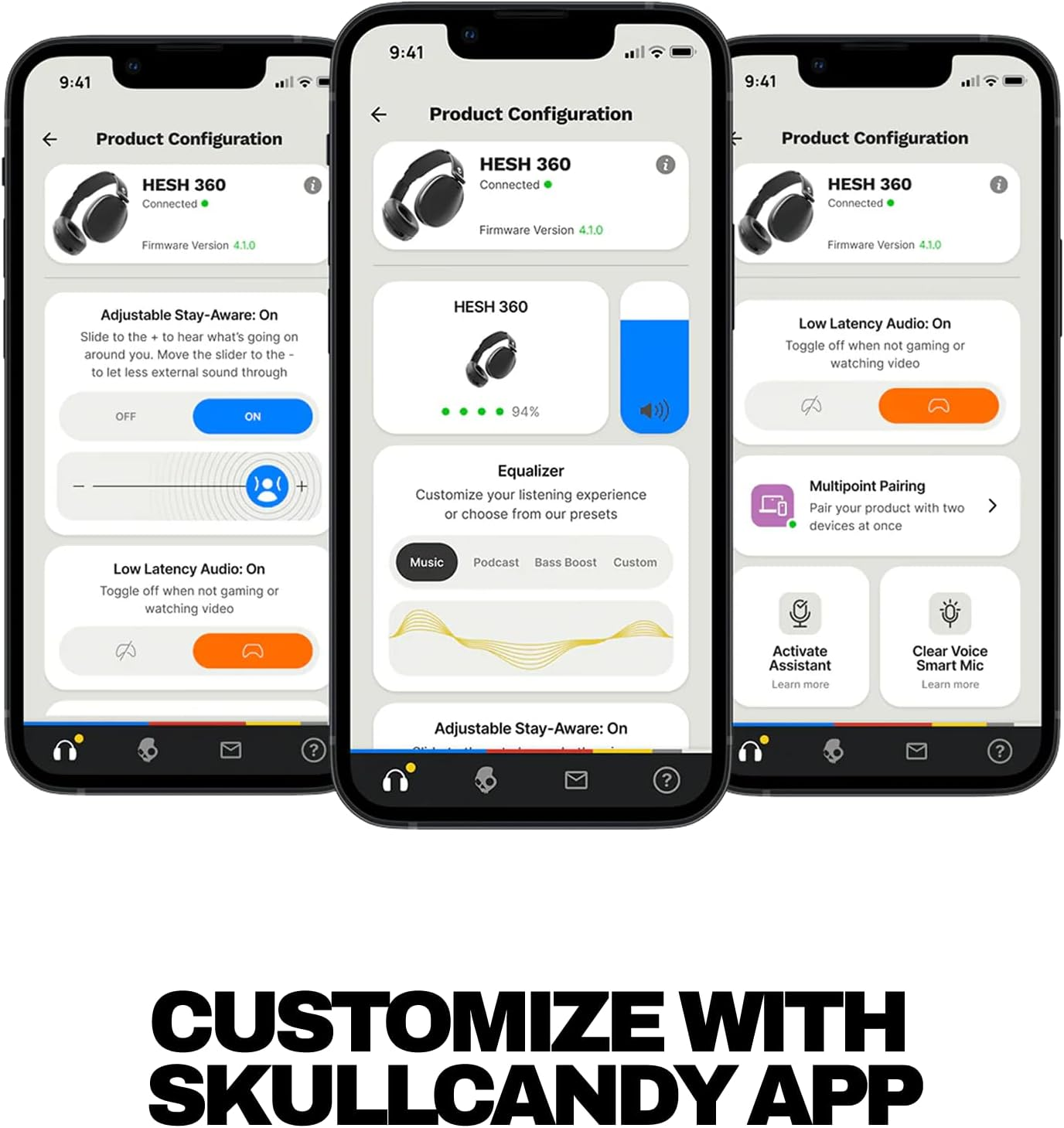 Skullcandy Hesh 360 Wireless Over-Ear Bluetooth Headphones, up to 100 Hours Battery, Noise Isolating Fit, Flat-Folding Collapsible Design, Microphone Iphone Android - Bone - Bone image number 4