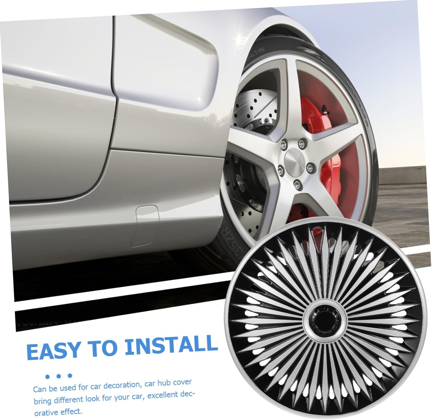 Decorative Car Wheel Hub Cover Automotive Rim Protector Easy to Install Silver-Black Hubcap for Vehicle Exterior Enhancement image number 5