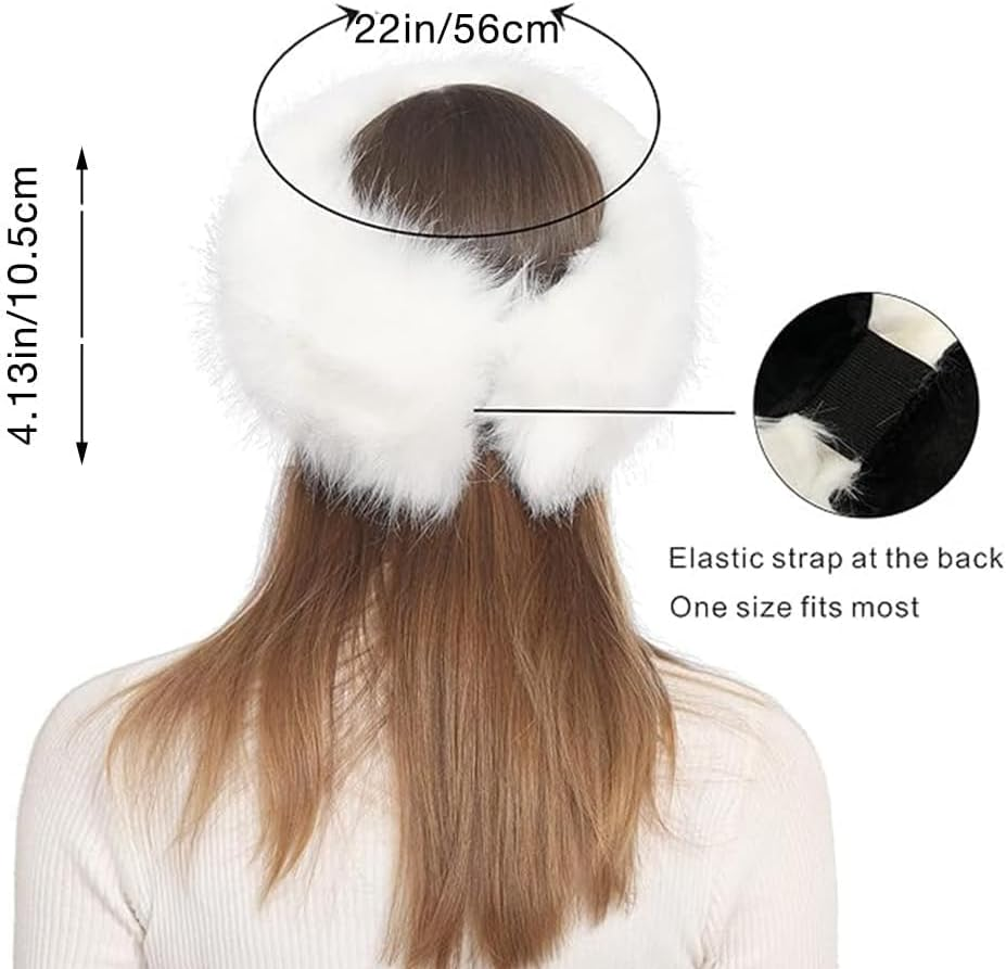 Faux Fur Headband for Women &ndash; Elastic Fuzzy Winter Earwarmer Headband for Cold Weather & Ski Earmuff（21-23.5 Inch） image number 5