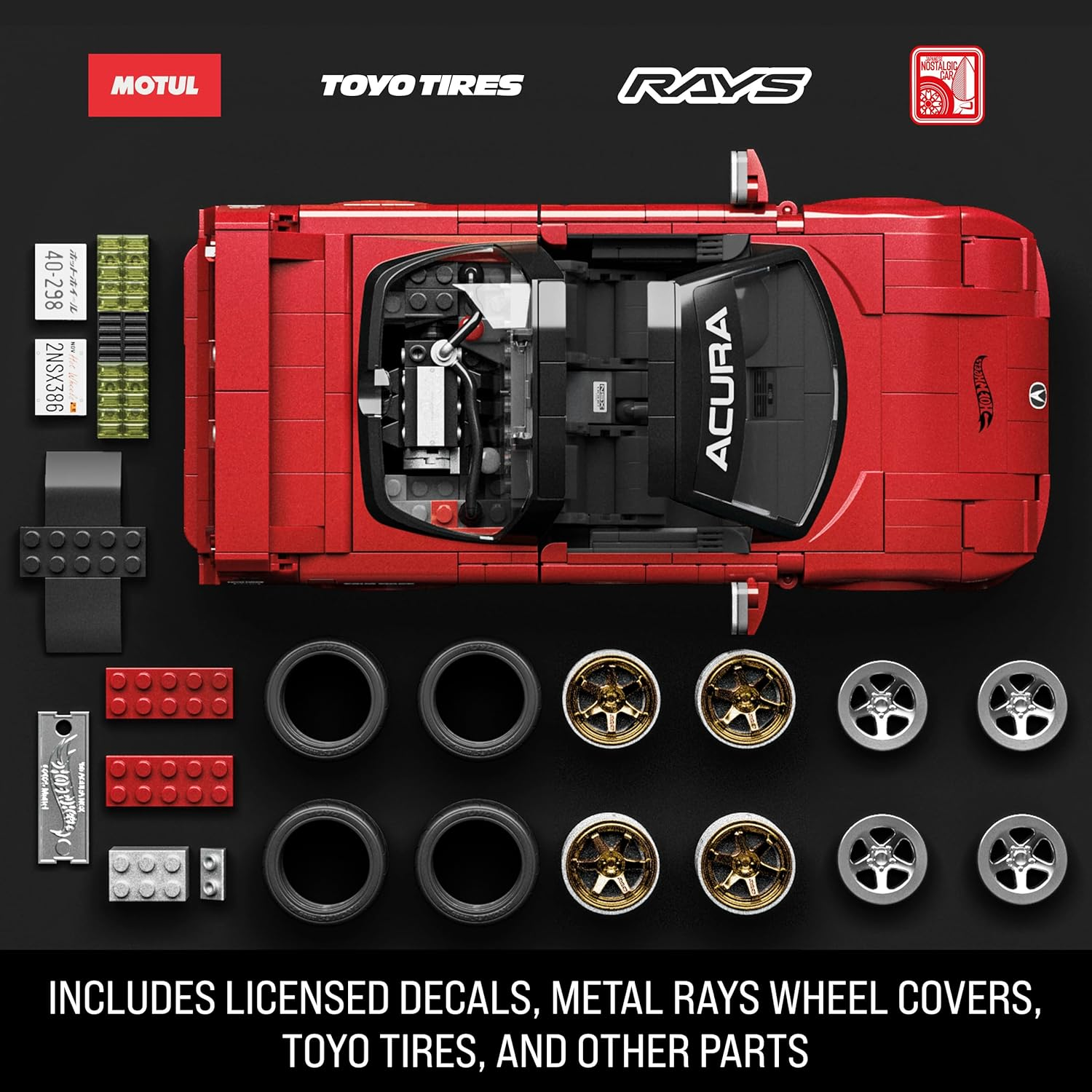 Mattel Brick Shop Hot Wheels Elite Series Building Set, &rsquo;90 Acura NSX with 876 Pieces, Realistic Details and Custom Decals, Adult Collectors and Kids Ages 10+ image number 4