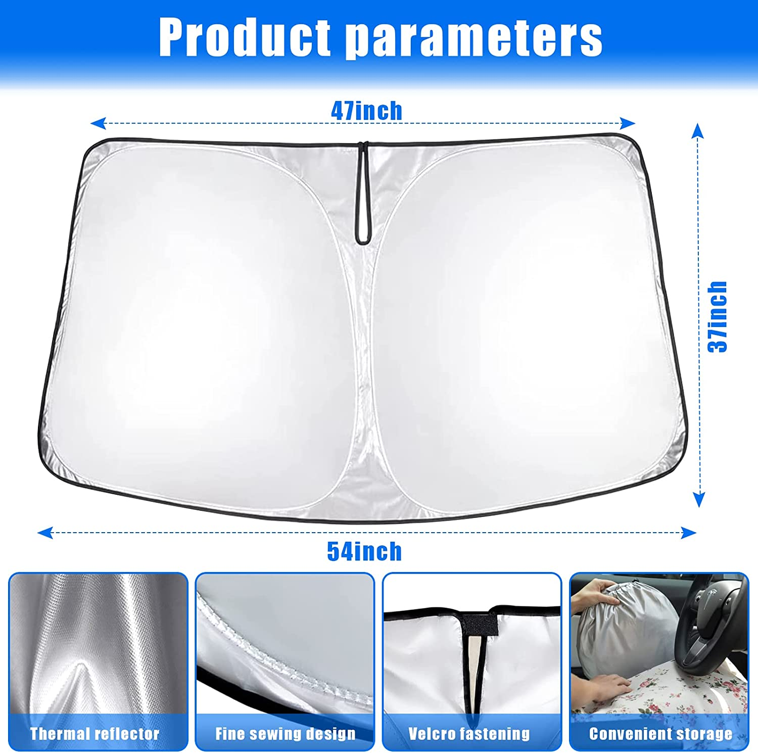 Sunshade for Tesla Model Y Juniper 2026 2025, Front Windshield, Double Layer Light Blocking Fabric, Foldable Sun Shade with a Storage Bag, Accessories for Tesla Model Y image number 6