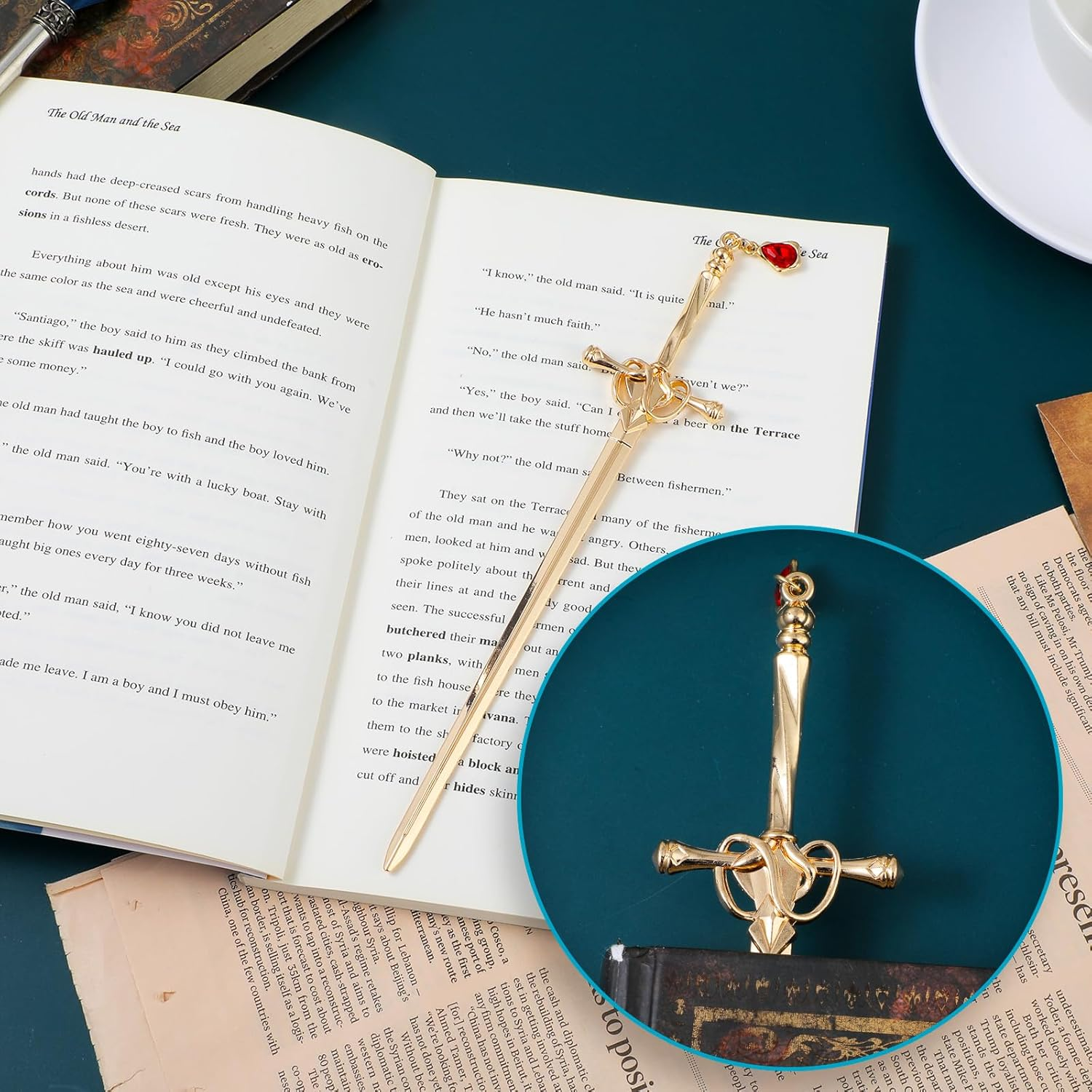 Jeffdad 2Pcs Sword Katana Bookmarks Vintage Silver Metal Pendant Bookmarks Unique Book Lovers Presents Valentine'S Day Gifts Thanks Gift for Boyfriend image number 1