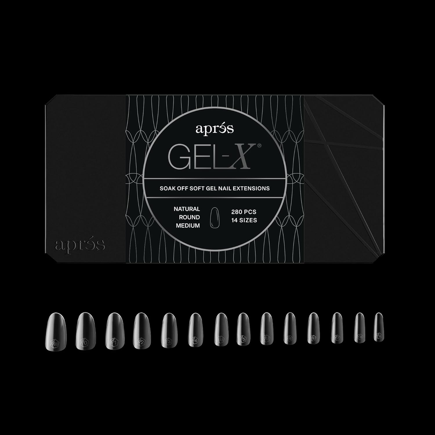 APR&Eacute;S round Nail Tips Box Apres Gel-X, 280 Counts, 14 Sizes, 00-9, Half Sizes Included (Natural Medium, 280.00 Fl Oz (Pack of 1))