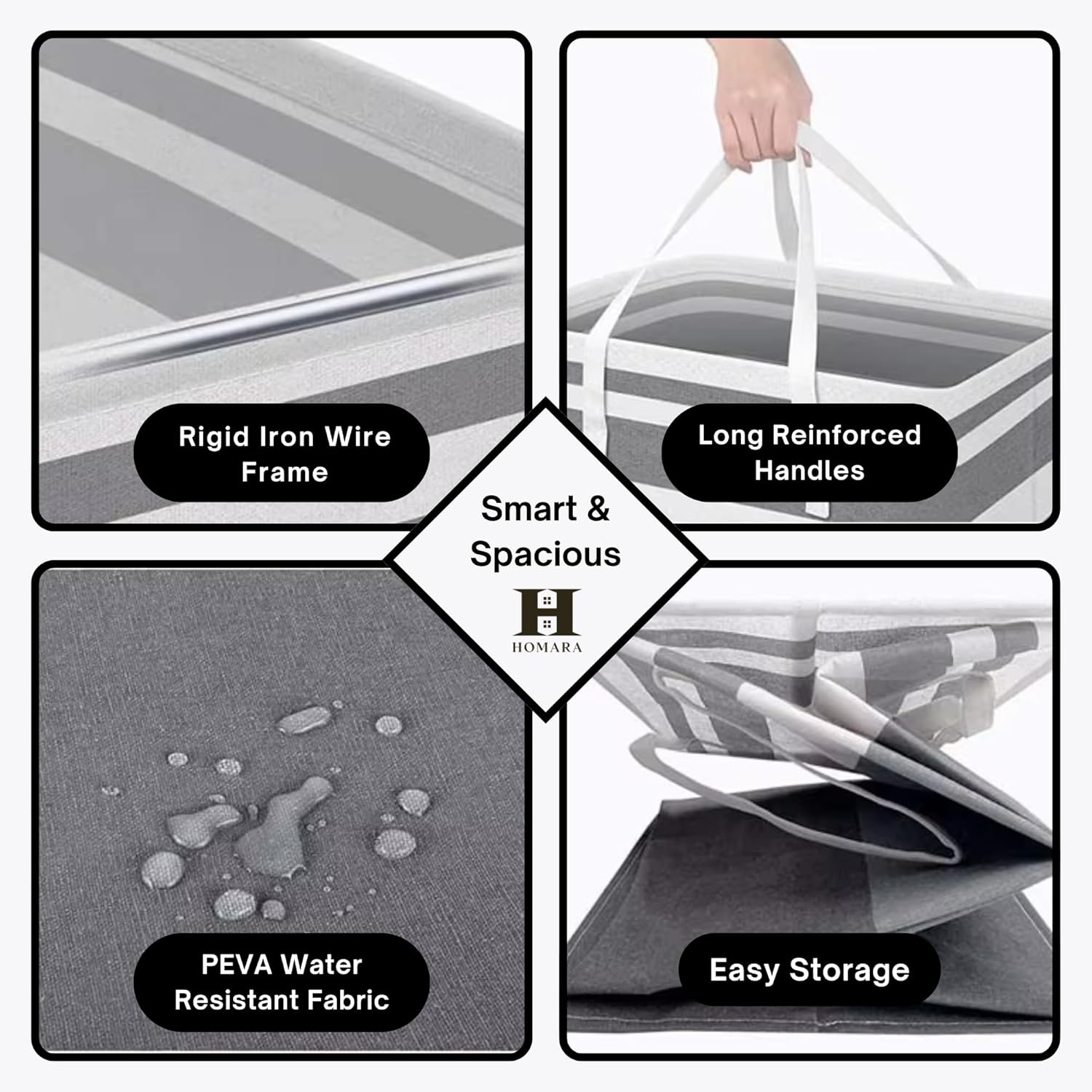 HOMARA Laundry Basket &ndash; Large Collapsible Hamper with Handles | Foldable & Waterproof Clothes Organizer for Home, Bedroom, Dorms & Travel &ndash; Gray