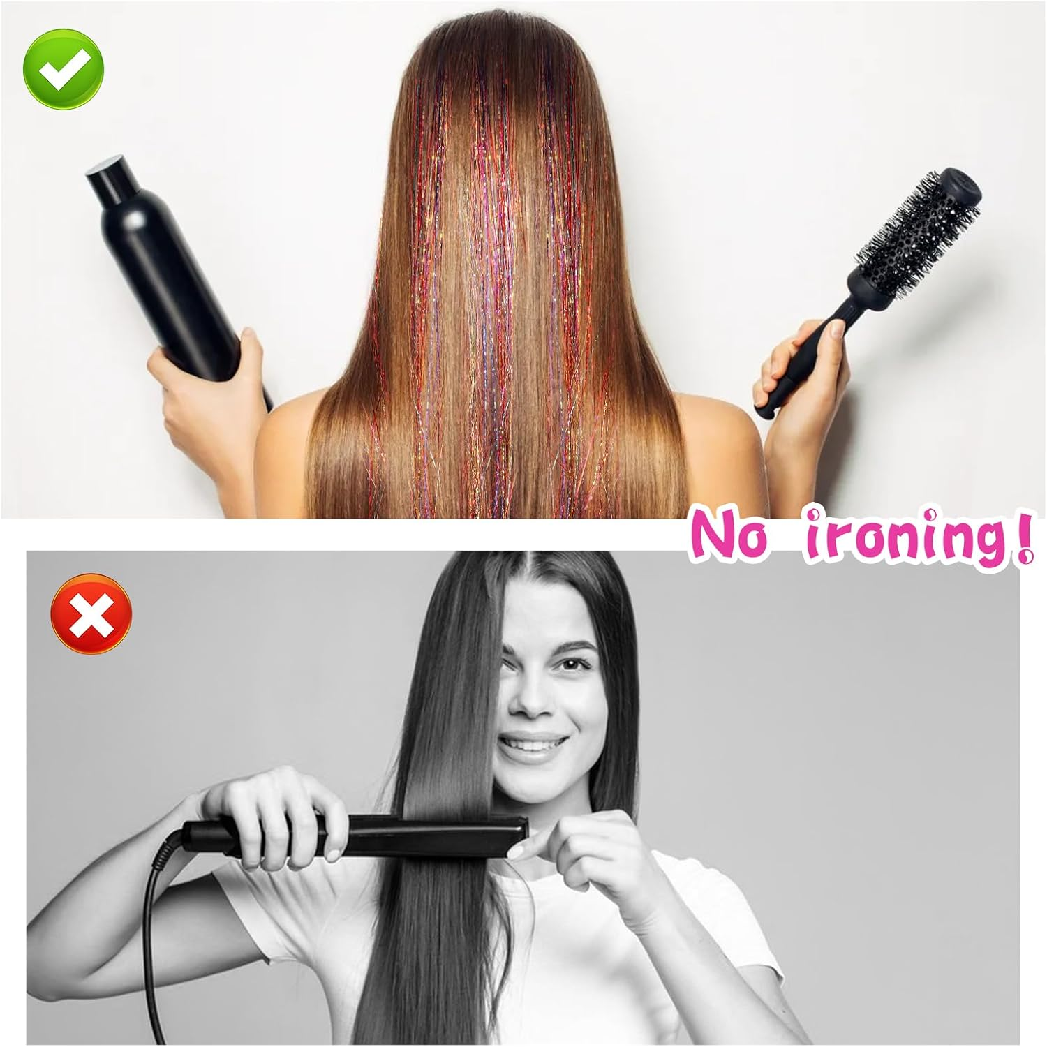 Hair Tinsel 12Pcs Tinsel Hair Extensions 20 Inch Clip in Glitter Hair Extension Colorful Hair Tinsel Hair Glitter Strands Tinsel Kit Hair Accessories for Women Girls Cosplay Halloween Party Festival image number 6