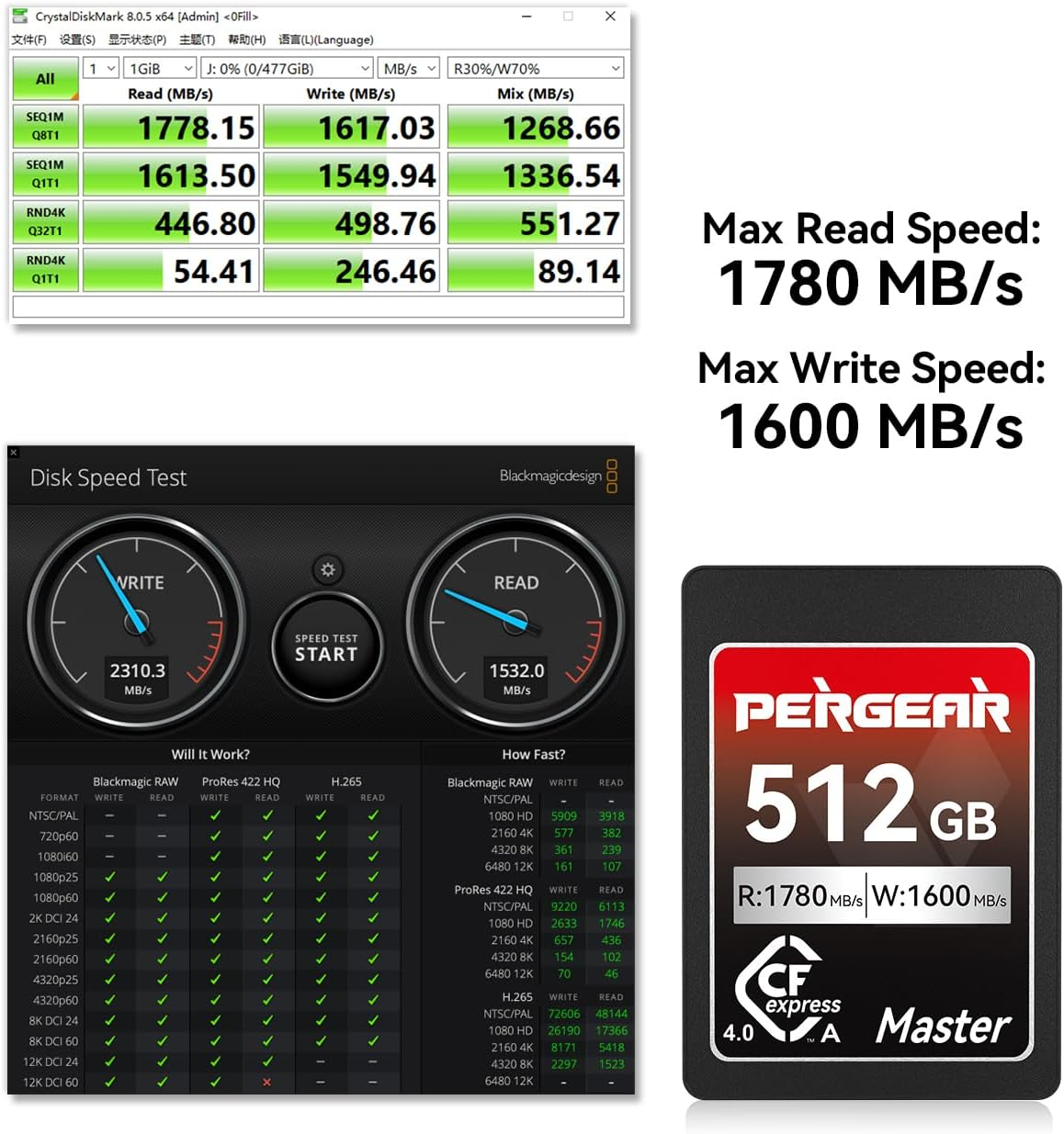 Pergear 512GB Cfexpress 4.0 Type a Memory Card, up to 1780Mb/S Read Speed & 1600Mb/S Write Speed for 4K 120P,8K for Sony Alpha Sony FX Cameras (512, GB) image number 4