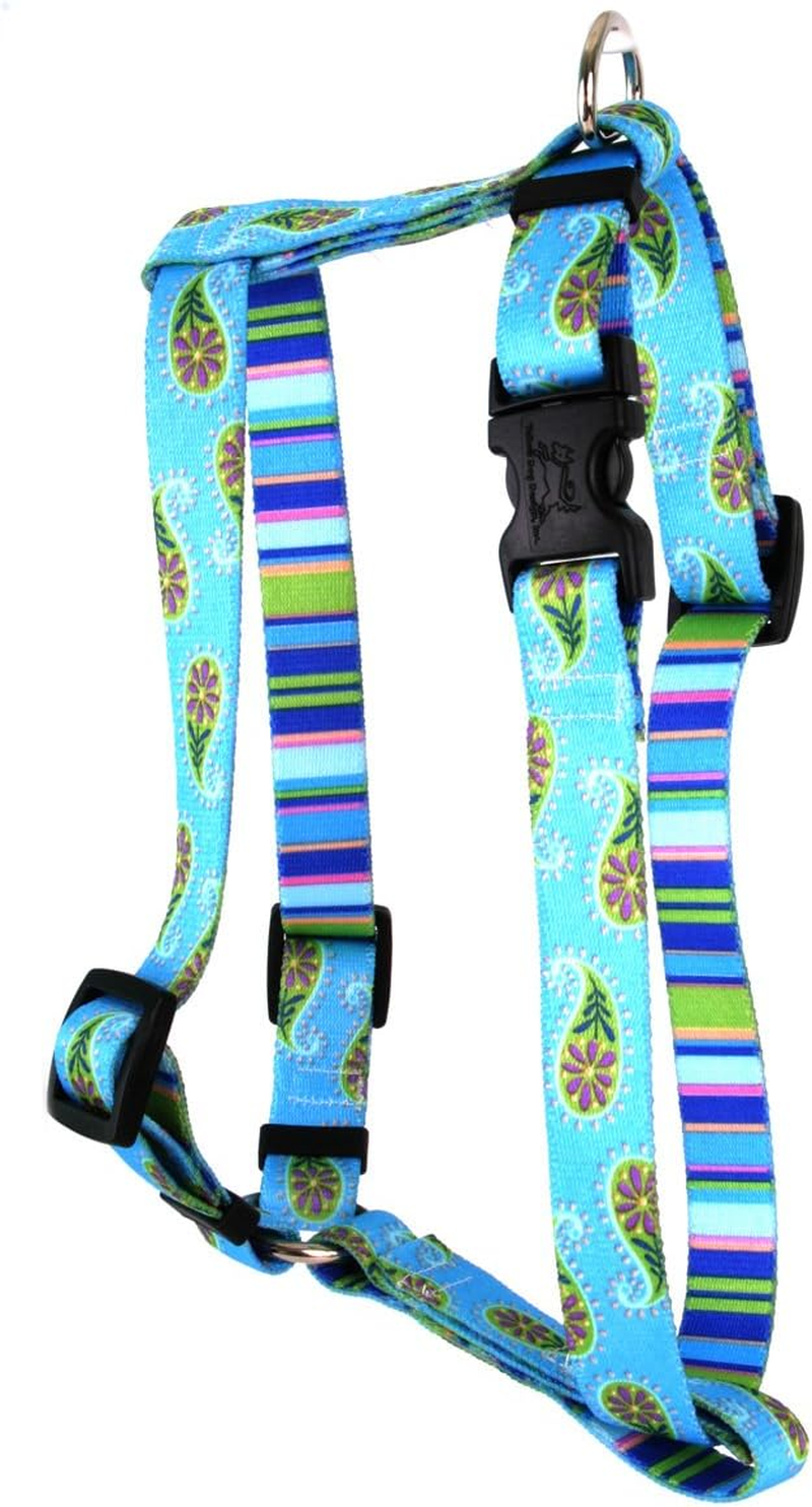 Yellow Dog Design Blue Stripes Roman Style H Dog Harness, X-Large/1" Wide