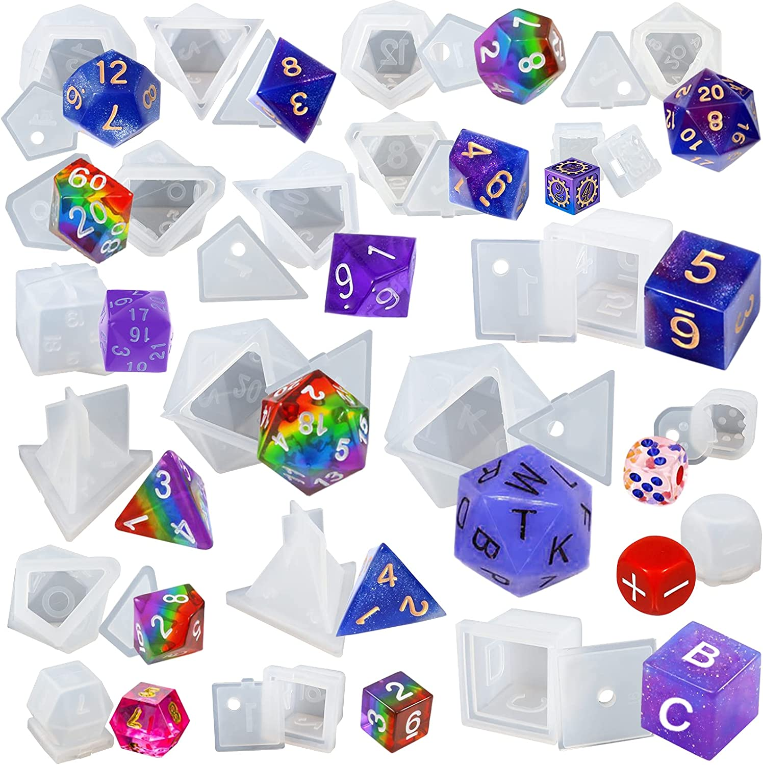 Resin Dice Mould Epoxy Casting Kit Set Number Letter Operation D4 D6 D8 D10 D12 D20 D24 20-Count 0.7-1.6Inch image number 5