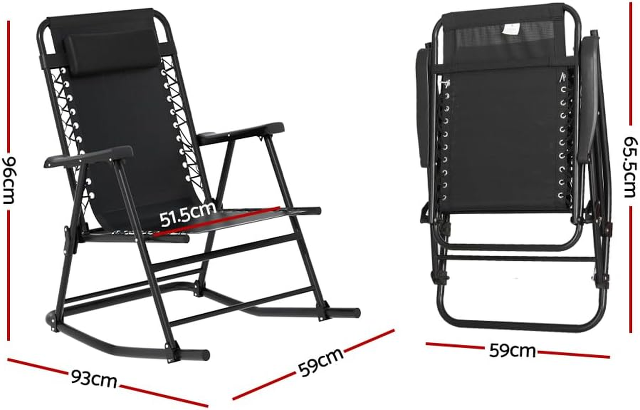 Gardeon Rocking Chair, Alloy Steel Sun Lounge Armchair Recliner Chairs Dining Nursing Seat Reading Seating Chaise Lounges Home Living Room Bedroom Garden Furniture, for Patio Camping Deck Black image number 1