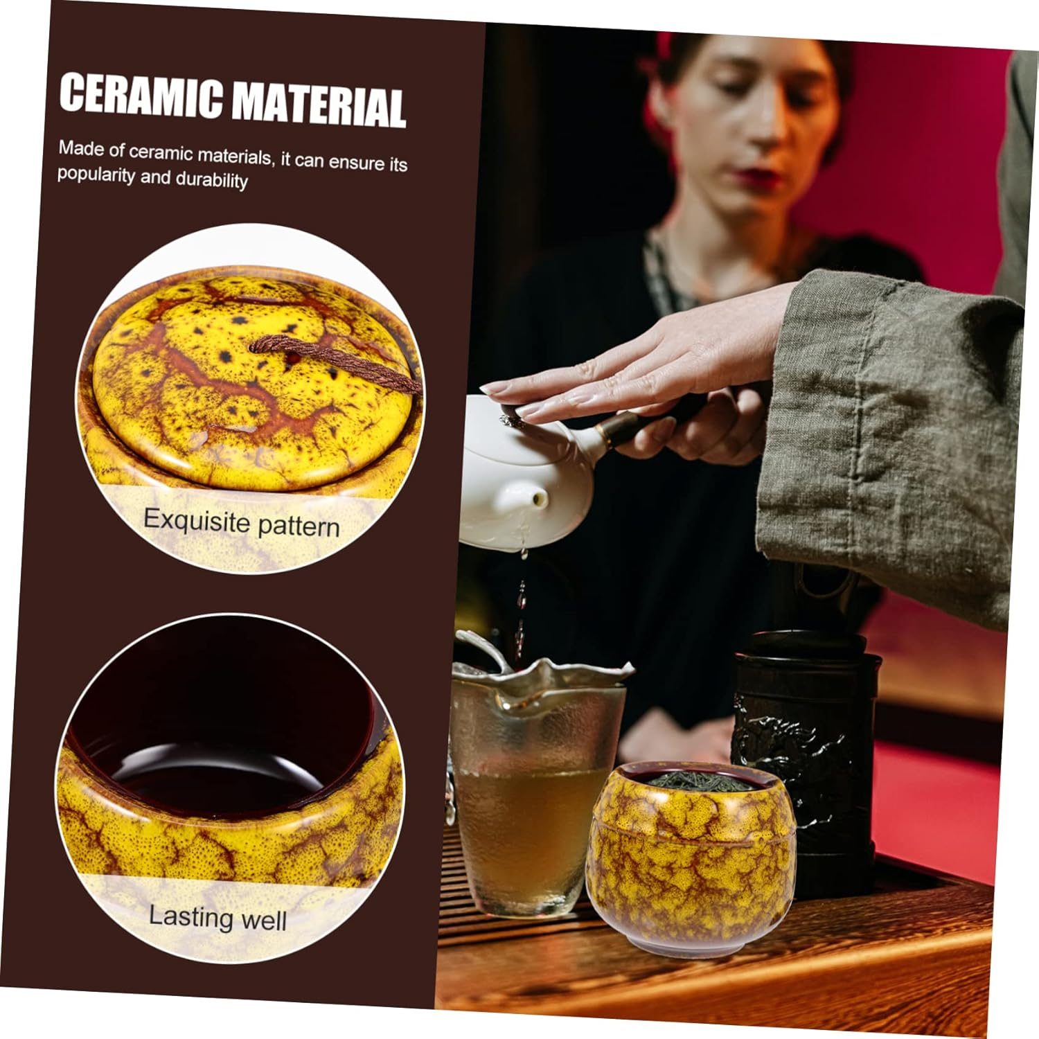 Traditional Ceramic Tea Canister Tassel Lid Vintage Tea Storage Jar for Home Organization Airtight Food Storage for Spices image number 5