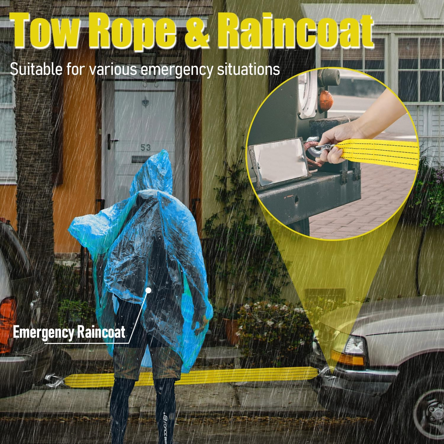 Socpuro Car Roadside Emergency Kit, Roadside Safety Tool Kit Assistance Bag with Jumper Cables, First Aid Kit, Tow Rope, Safety Hammer, Reflective Triangle for Car Vehicle Truck SUV image number 2