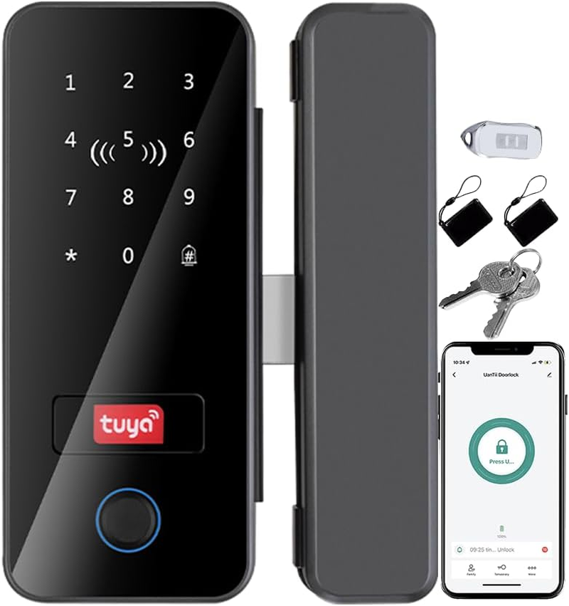 Uantii Smart Glass Door Lock Tuya Bluetooth Electronic Fingerprint Glass Door Lock for Office Glass Door,Sliding Door; App,Card,Passcode,Remote Control and Keys Unlock image number 5