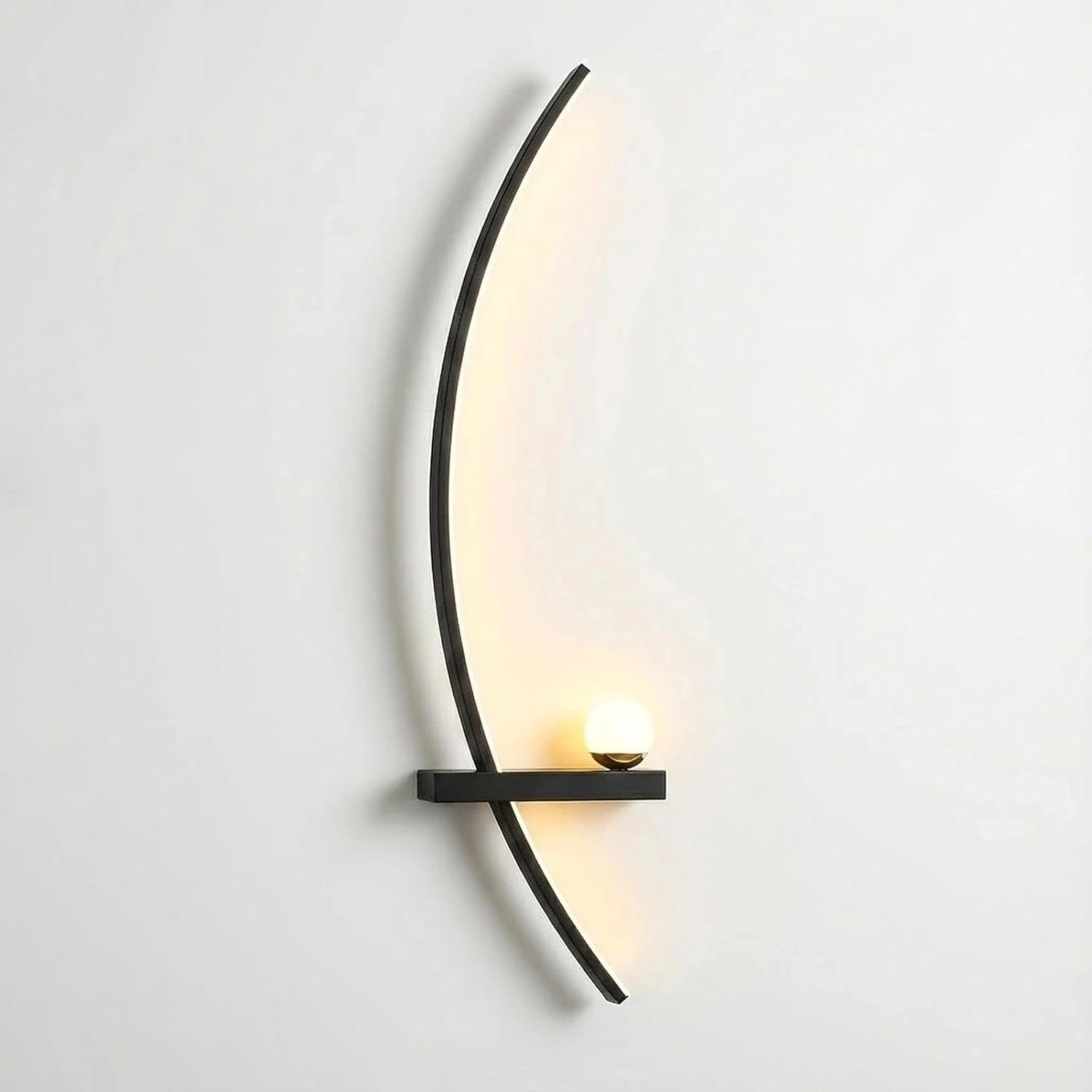 Modern Black Wall Sconces - 21.6" LED Linear Wall Lights for Bedroom & Living Room, 3-Color Dimmable Curved Art Decor Sconce Lamp for Hallway, Stairs & Vanity (Hardwired)(Black Left,105Cm)