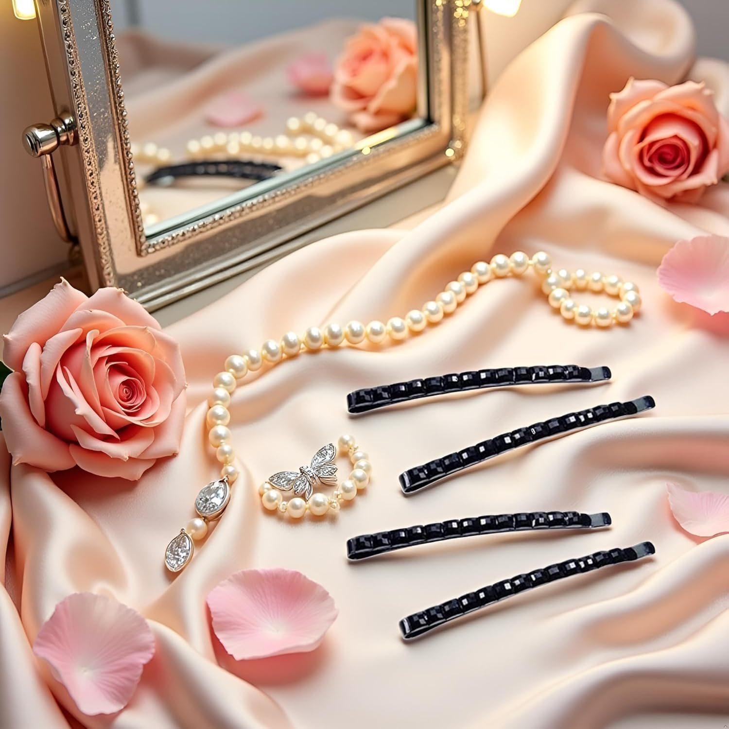 4 Black Rhinestone Hair Clips Shiny Hair Pin Crystal Diamond Hairpin Sparkly Hair Decoration for Women Hair Clip Metal Hair Clip Hairpins Hair Accessories image number 4