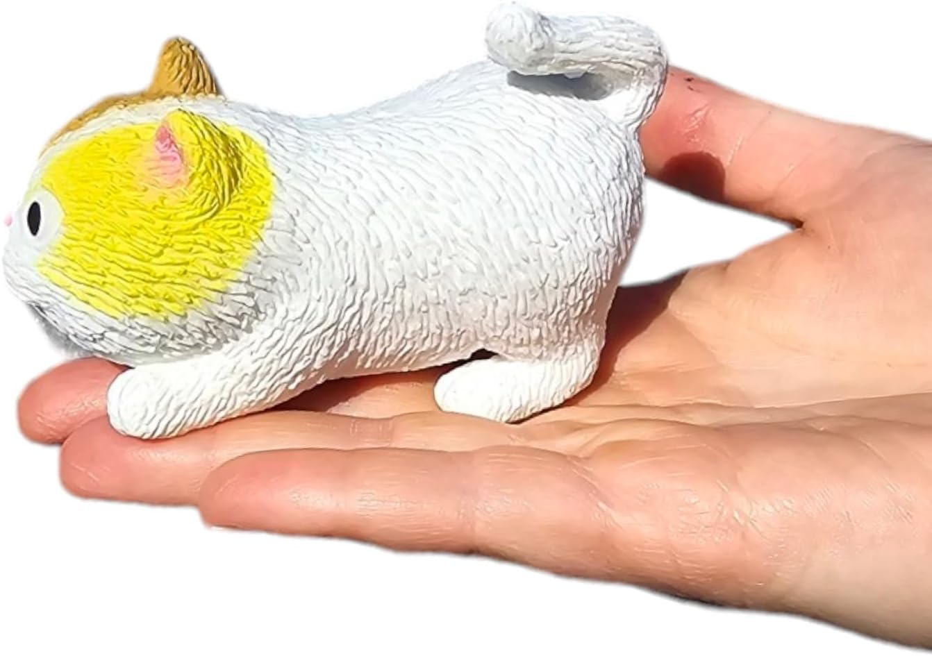 Squishy Stretchy Cat (3.5" to 6.5") Rubber Fidget Sensory Toy Filled with Sand. Great Stress Relief Cat Toy for Kids, Adults and Pets. (White Cat) image number 6