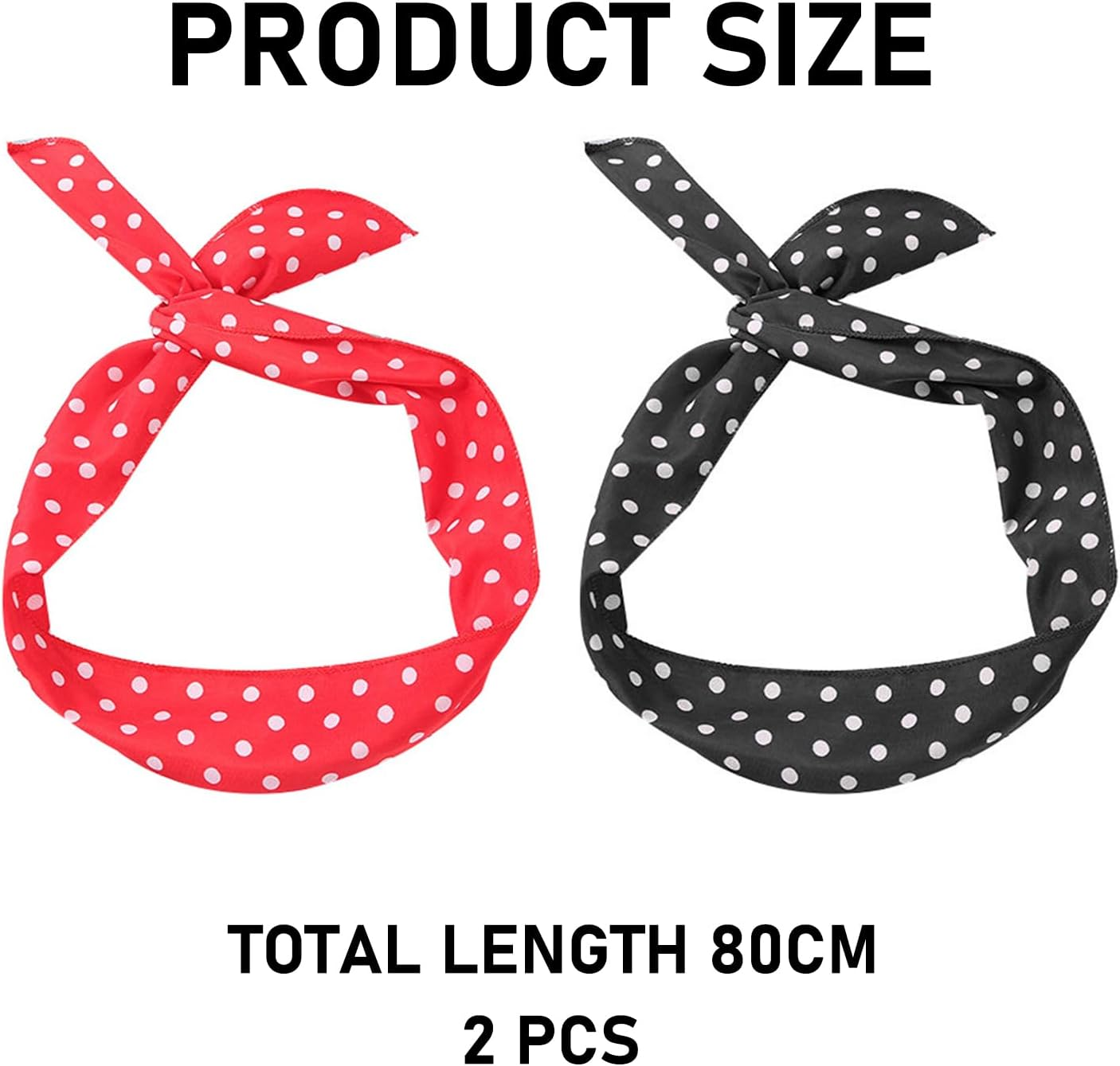 NYGGTYK 2 Pieces Rock 'N' Roll Headbands Polka Dot Headbands Retro Wire Hair Bands Headband Bows Headscarf Hair Accessories 50S 90S Style Women Hair Accessories image number 4