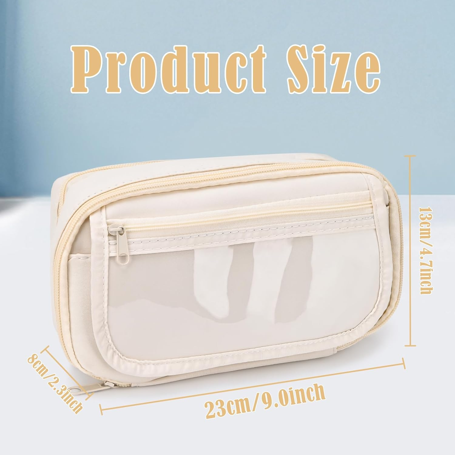 BAYTORY Large Capacity Pencil Case, Aesthetic Back to School Pencil Cases with 4 Compartments, Canvas Pencil Case for Makeup Bag and Stationery Organizer (Beige) image number 4