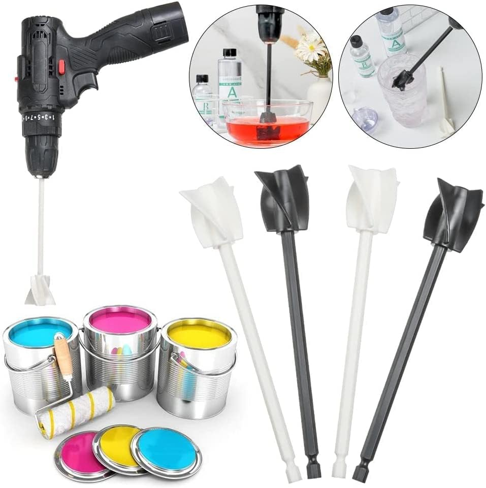 4Pcs Resin Mixer Paddles,Epoxy Mixer Attachment for Drill,1/4" Drill Reusable Plastic Paint Mixer Paddle Mixer Drill Attachment Mixing Tool,Reusable Paint Mixer, Paint Stirrer Drill Attachment