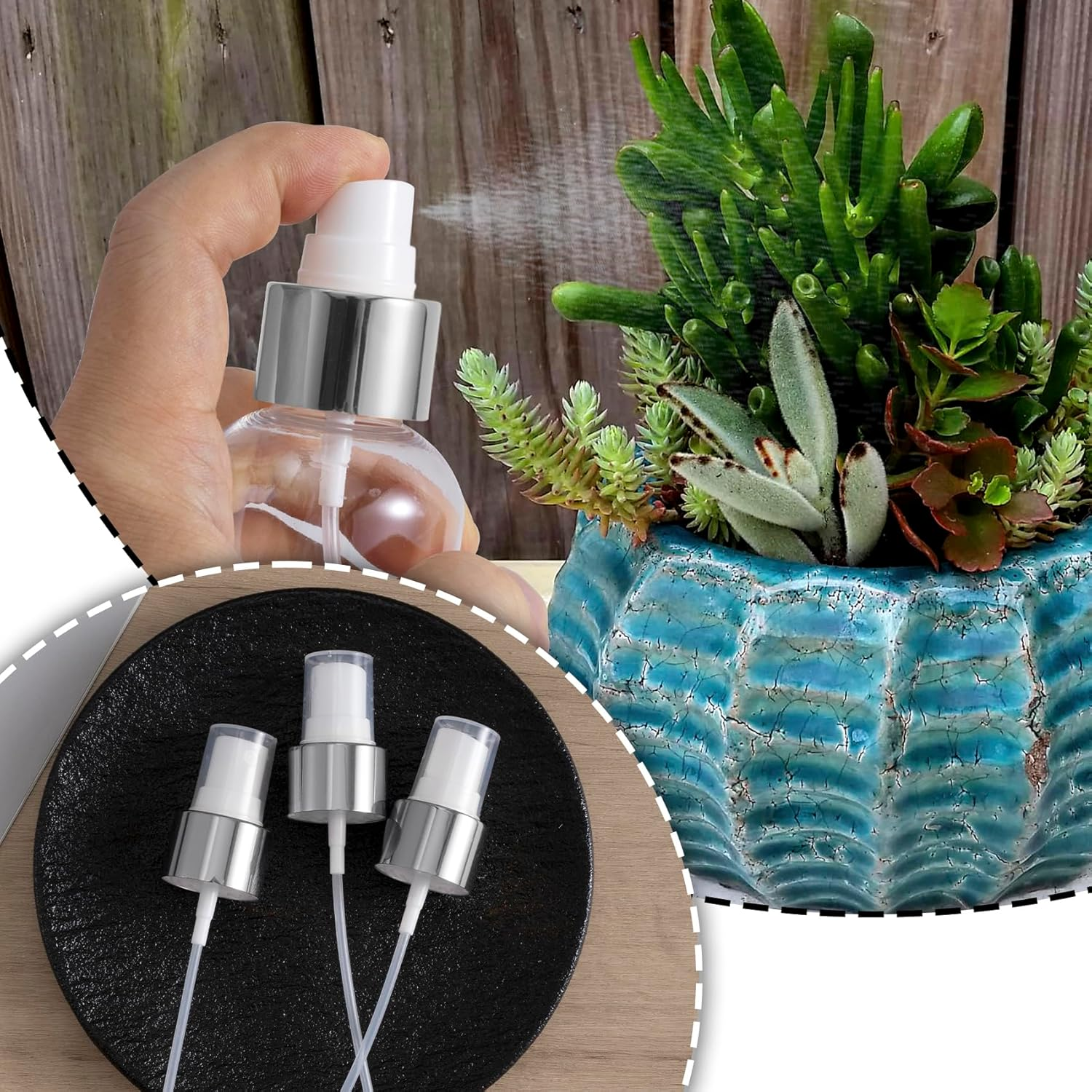 Alpinleux 8 Pcs Spray Bottle Top, 24/410 Fine Mist Sprayer Top, Nozzle Sprayer Tops Replacement, Plastic Fine Mist Sprayer Pump for Essential Oil, Cleaning Solutions (24/410 Cap Size, Silver) - Gold White image number 3