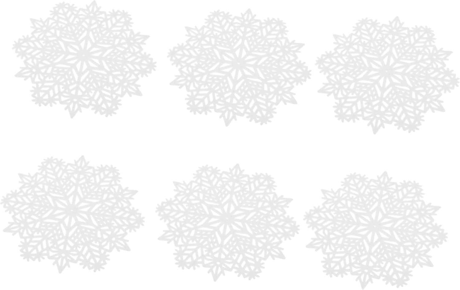 SHOWERORO 6Pcs Christmas Cup Mats White Snowflake Shape Coasters Thermal Insulation Placemat Non-Skid Desk Topper Decorative Cup Cushion for Kitchen Dining Table