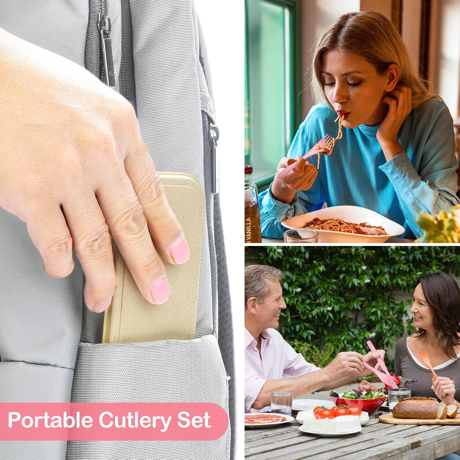 Reusable Travel Utensils Set with Case, 2 Sets Wheat Straw Portable Plastic Fork Spoons Knife Camping Cutlery, Eco-Friendly BPA Free Lunch Tableware for Kids Adults Travel Picnic Utensils - 12 Sets - Multiple Colors image number 7