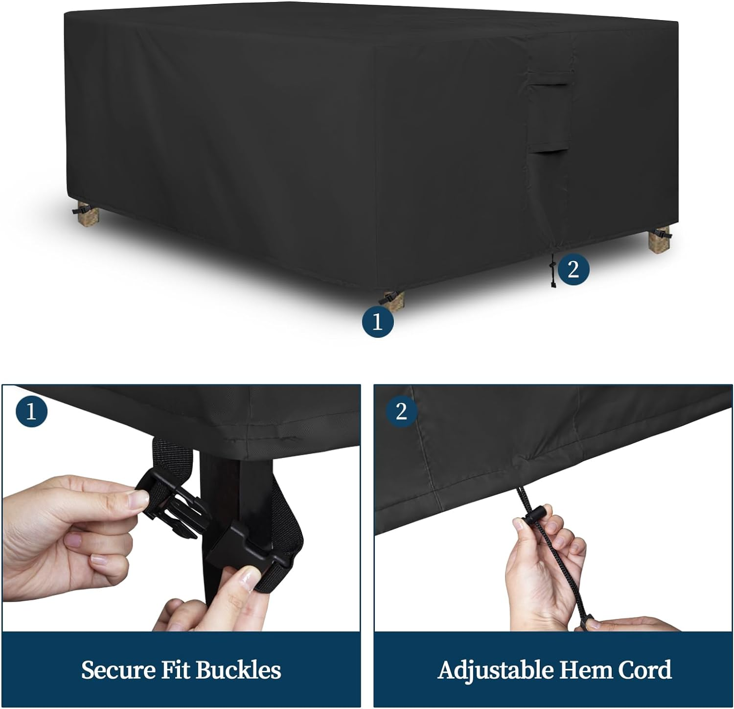 Easy-Going Rectangle Patio Furniture Cover Waterproof Outdoor Dining Table and Chair Cover Anti-Uv outside Sectional Sofa Set Covers (110"L X 84"W X 28"H, Black) image number 6