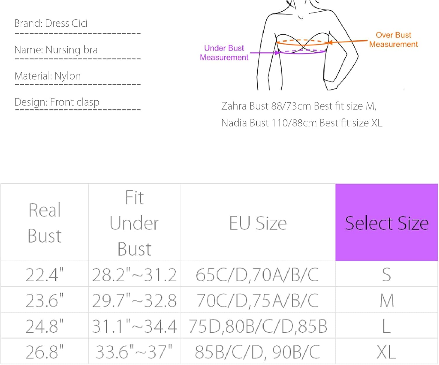 Dress Cici Front Clasp Nursing Bra, Wireless Padded Feeding Bras, 2 PCS image number 5