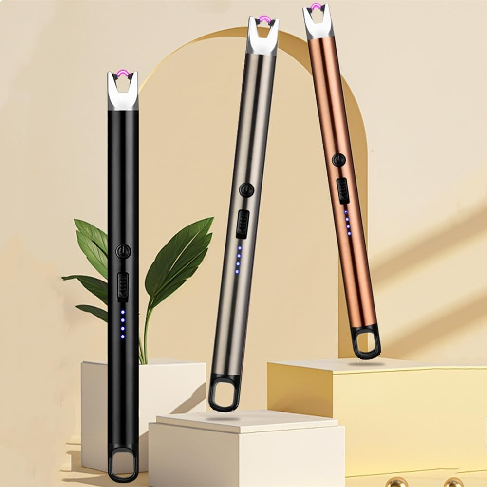 Nomel Lighter, Electric Candle Lighters Type C Rechargeable Lighter with Battery Indicator Windproof Flameless Arc Lighters with Hanging Hook for Candle Camping BBQ Cooking Stove Fireplace (Silver) image number 2