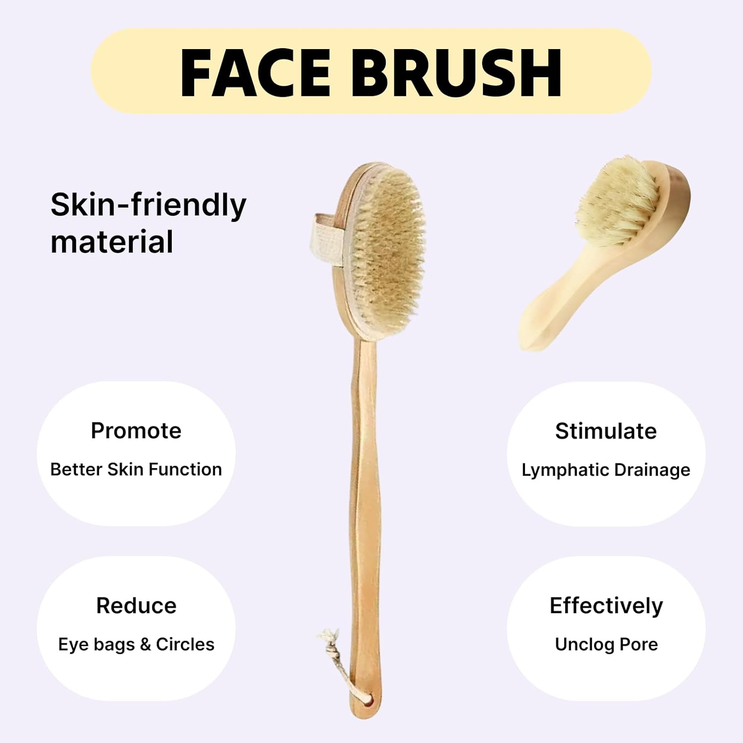 2 Pcs Premium Dry Body Brush, Facial Brush Set, Natural Boar Bristle Bamboo Exfoliator for Lymphatic Drainage, Cellulite Reduction Glowing Skin, Spa Quality Detox Kit with Detachable Handle