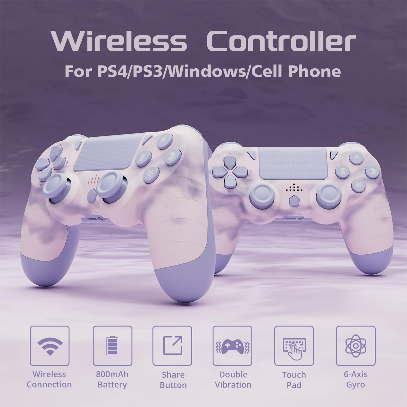 Wireless Controller for PS4, Gamepad for Playstation 4 with Double Vibration/6-Axis Sensor/Type-C Charhing Port/Headphone Jack, Ergonomic Non-Slip Grip Compatible with Playstation 4/Slim/Pro (Pink) image number 4