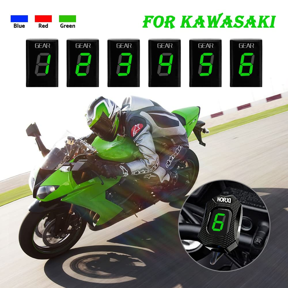 Motorcycle Gear Indicator for Kawasaki ER6N V650 Ninja 300 Z1000SX Moto 1-6 Gear Display ECU Plug LED Digital Display Waterproof(Green with Holder) image number 5