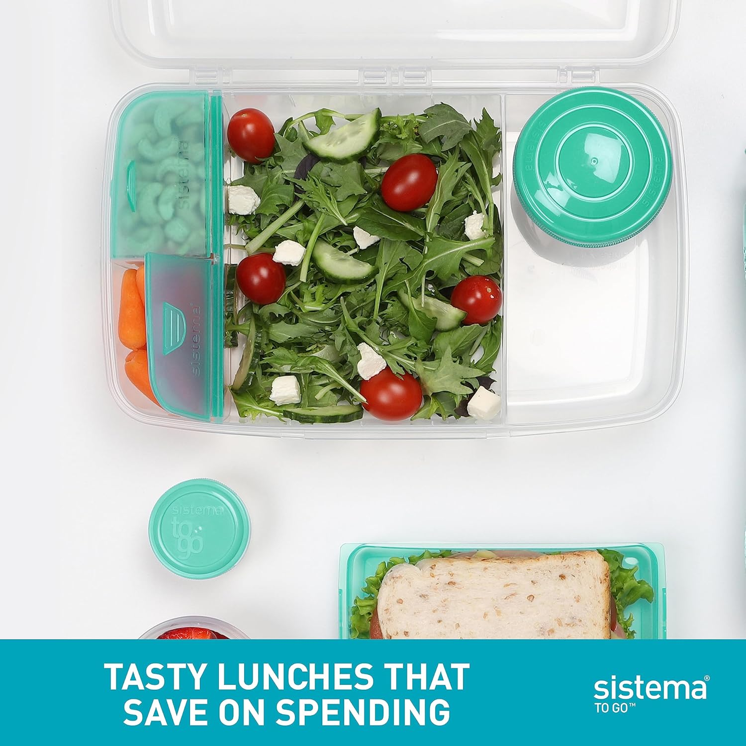Sistema Bento Box to GO, Long | Lunch Box with Yoghurt/Fruit Pot | 1.76 L | Assorted Colours (Not Selectable) image number 5